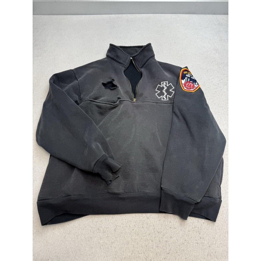 Union Line Sweatshirt Mens 2XL Gray 1/4 Zip Mock Neck FDNY EMT Fleece Pullover